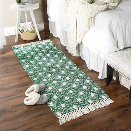 DII&reg; Diamond Printed Off-White Hand-Loomed Shag Rug Runner 2ft. x 6ft. Teal Diamond {6}