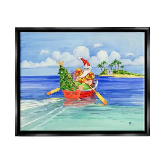 Stupell Industries Santa's Delivery Tropical Christmas Boat Framed Floater Canvas Wall Art {1}