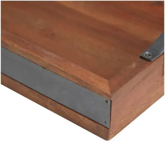 Brown & Black Wooden Nesting Tray with Metal Handles Set {6}