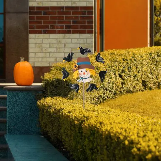 Glitzhome&reg; 41.75" Fall Scarecrow Head with Crows Windmill Yard Stake {4}