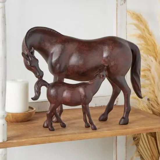Dark Brown Horse Mom & Baby Sculpture  {11}
