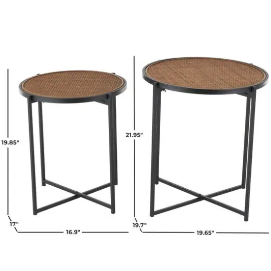 Black Metal & Woven Rattan Accent Table Set {8}
