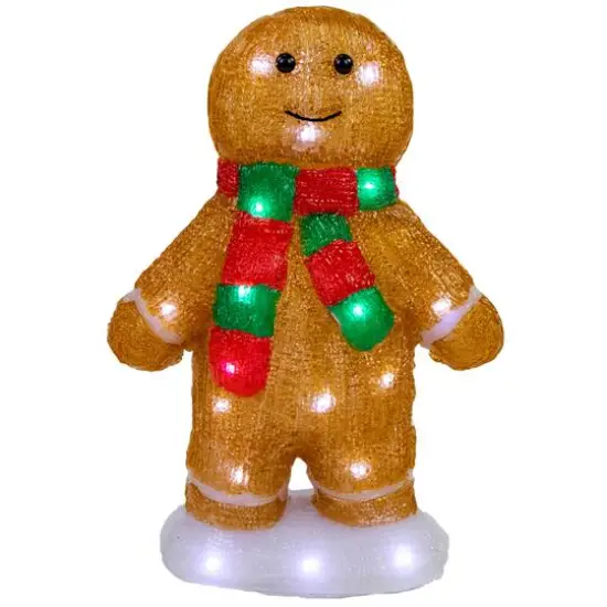 14" LED Lighted Acrylic Gingerbread Man with Scarf Outdoor Christmas Decoration {1}