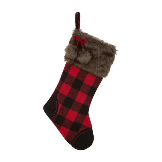 Glitzhome&reg; 21" Fur Black & Red Buffalo Plaid Stocking {1}