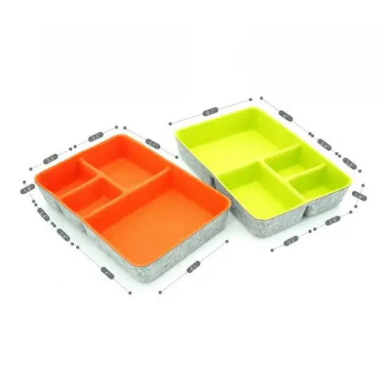 Welaxy 2 Piece Felt 4 Compartment Drawer Organizer Trays Green and Orange {4}