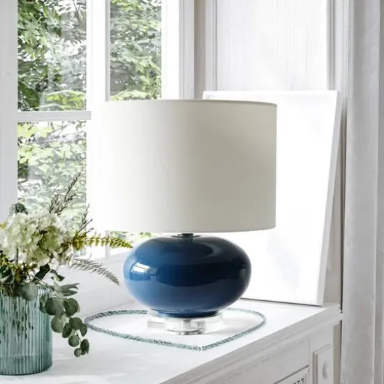 Lalia Home 15.25" Ovaloid Glass Table Lamp with White Shade Blue {3}