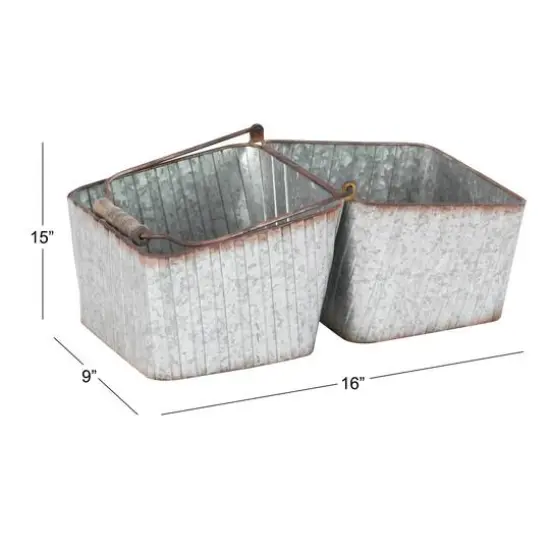 16" Silver Metal Farmhouse 2-Pot Planter {7}