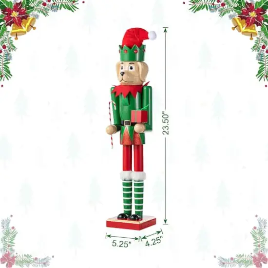 Glitzhome&reg; 23.5"H Wooden Christmas Elf Dog Nutcracker {9}