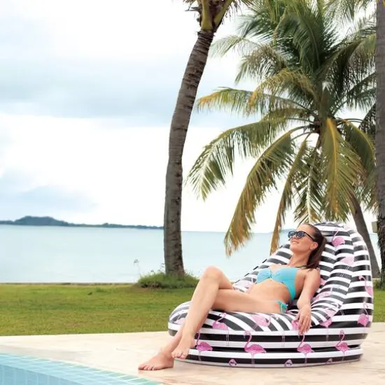 49" Pink & Black Inflatable Poolside Flamingo Lounge Chair {3}