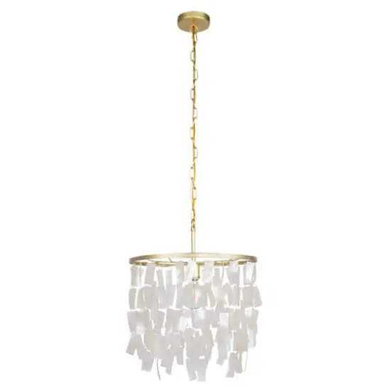 Hello Honey&reg; Marina Small Round Gold Metal & Natural Capiz Chandelier Style Pendant Ceiling Light {11}