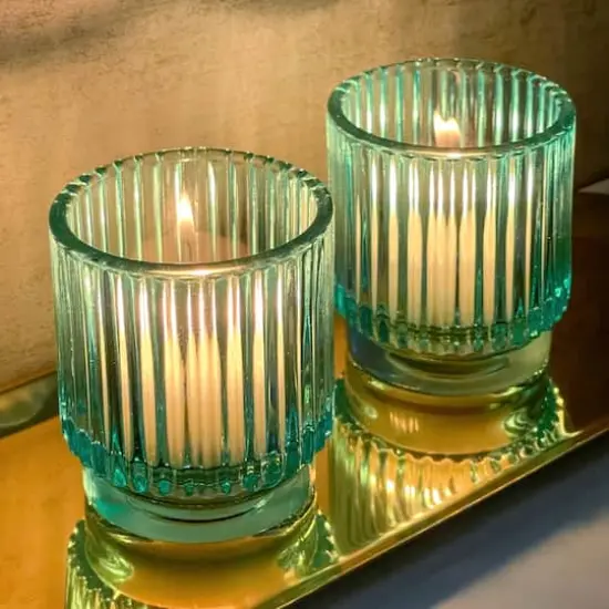 Kate Aspen&reg; Ribbed Blue Glass Votive Candle Holder Set {8}