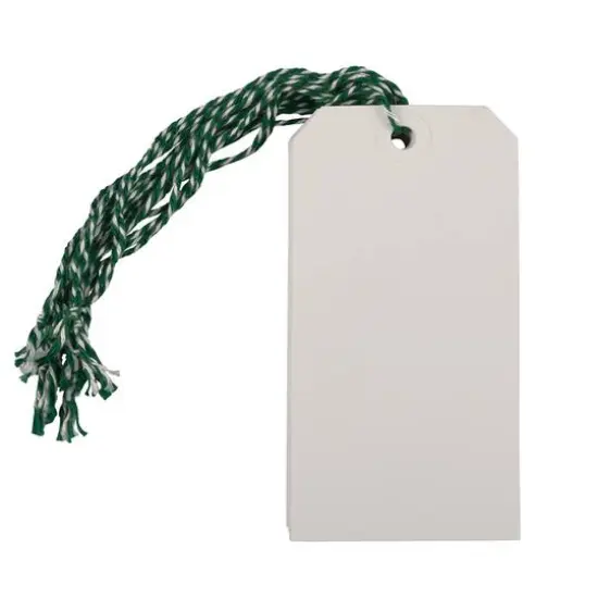 JAM Paper White Tags with Green String, 100ct. {3}