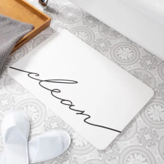 Artsy Mats Clean Script White Stone Non-Slip Bath Mat {3}