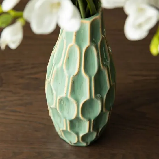 Glitzhome&reg; Geometric Green Ceramic Modern Vase Set {6}