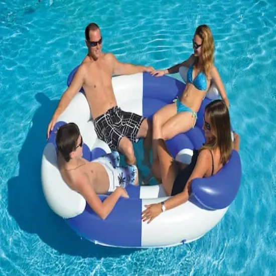 7ft. Inflatable Blue & White Swimming Pool Lounger {3}