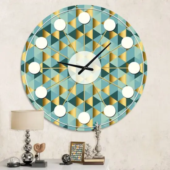 Designart 'Gold And Blue Dynamics V Mid-Century Modern Wall Clock {1}