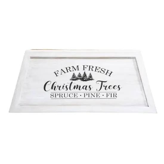 Glitzhome&reg; White 26" Farm Fresh Christmas Trees Wooden Trapezoid Tree Collar {8}
