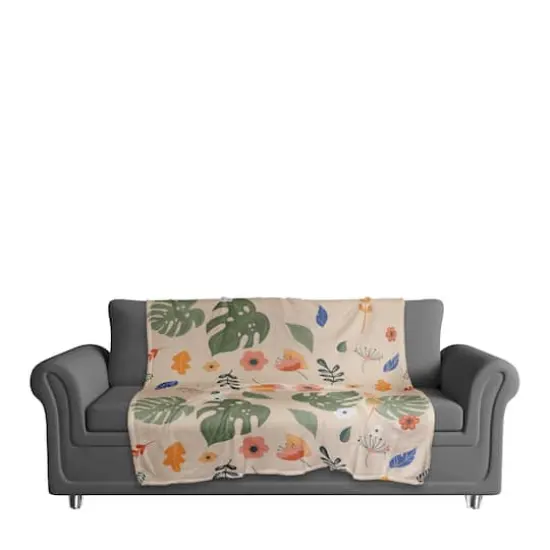 Floral Summer Palms 50" x 60" Coral Fleece Blanket {4}