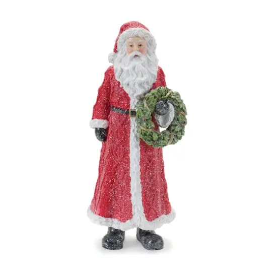 Glitter Santa Figurine with Pine Accent Set {4}