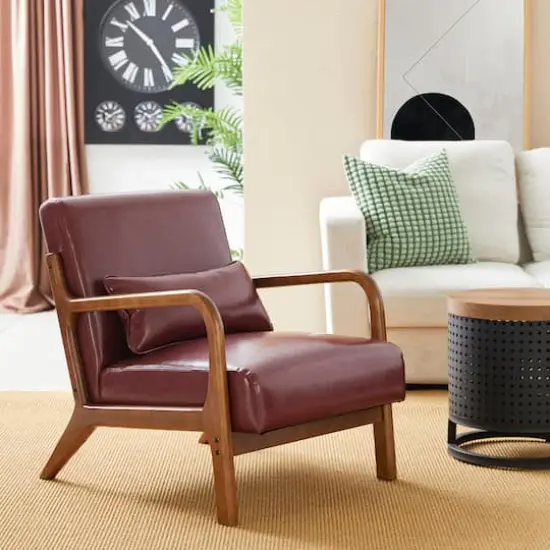 Glitzhome® Mid-Century Faux Leather Accent Chair Burgundy {5}