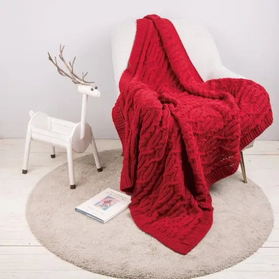Glitzhome&reg; Knitted Polyester Red Throw Blanket {3}