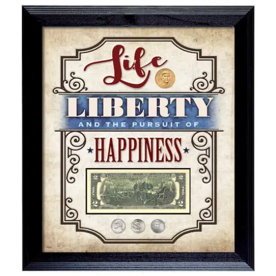 Life, Liberty And The Pursuit Of Happiness Thomas Jefferson Currency and Coin Wall Frame {1}