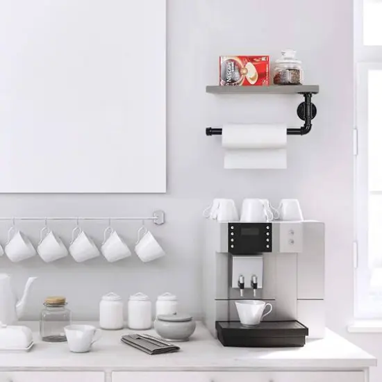 Paper Towel Holder with Shelf Industrial Pipe Gray Green {7}