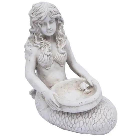 Santa's Workshop 15.6" Antique White Cold Cast Mermaid Bird Bath {1}
