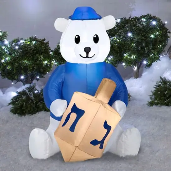 3ft. Airblown&reg; Inflatable Hanukkah Dreidel Bear {6}