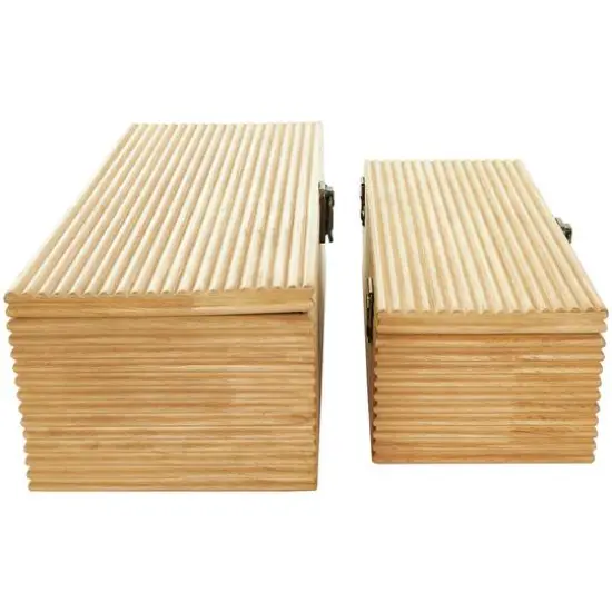 Light Brown Wood Carved Linear Box Set {11}