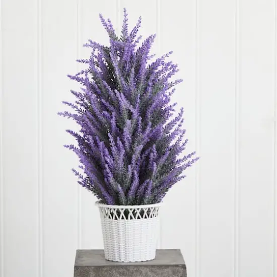 22" Lavender Artificial Plant in White Wicker Planter {4}