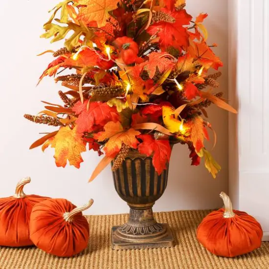 Glitzhome&reg; 3ft. Fall Lighted Maple Leaves Tree in Urn with Timer {15}