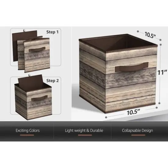 Sorbus 11" Brown Wood Pattern Foldable Storage Cubes, 4ct. {6}