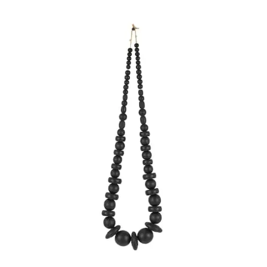 Black Wood Necklace Handmade Geometric Beaded Garland Sculpture {1}