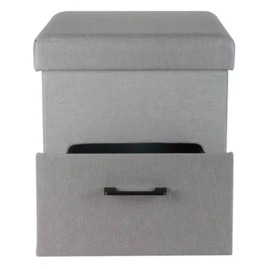 Simplify Gray Collapsible Storage Ottoman with Drawer {4}