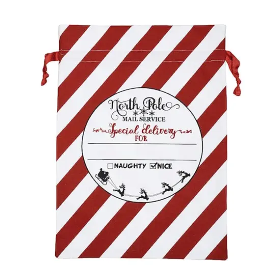 Personality Case&trade; 17" x 26" Red & White Stripe Cotton Christmas Drawstring Bag {1}