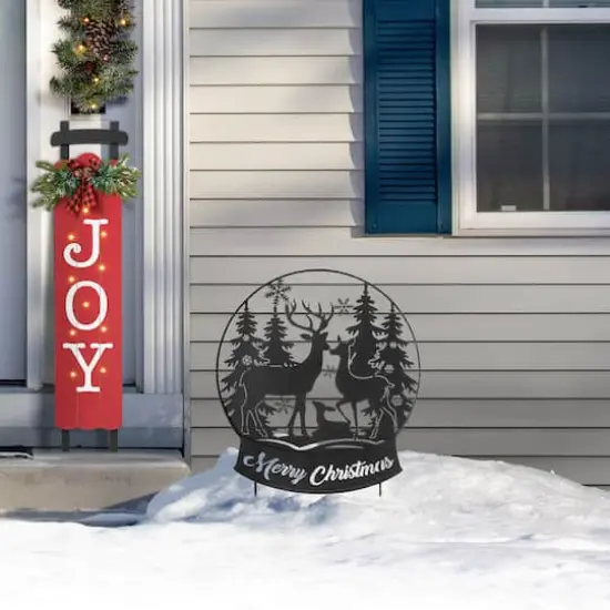 Glitzhome&reg; 2.5ft. Metal Water Globe with Reindeer Family Silhouette Yard Stake {4}