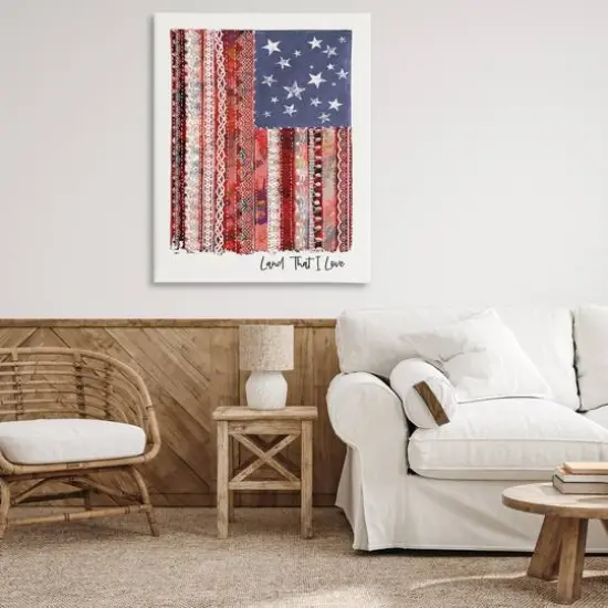 Stupell Industries Land That I Love Phrase Macrame American Flag Canvas Wall Art {3}