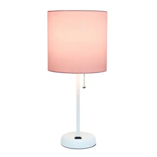 Creekwood Home Oslo 19.5" Power Outlet Table Lamp White Base/Light Pink Shade {5}