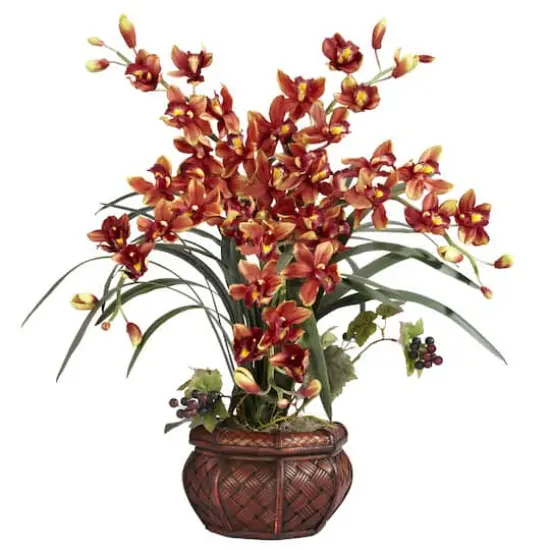 30" Burgundy Silk Cymbidium Arrangement with Decorative Vase {1}
