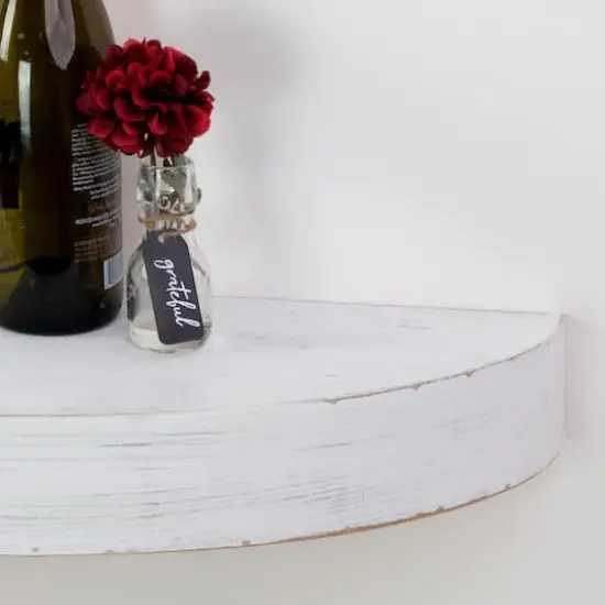 Small White Round Wood Floating Wall Shelf {4}