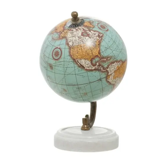 8" Aquamarine Marble & Wood Modern Globe {3}