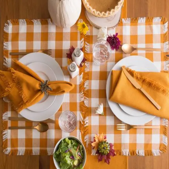 DII&reg; Pumpkin Spice Heavyweight Check Fringed Placemat Set {6}