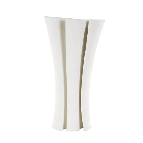 White Ceramic Abstract Ribbed Dimensional Folded Vase with Curvy Rim {4}
