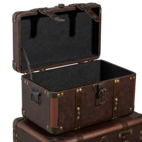 Set of 3" Brown Leather Traditional Trunk, 18", 16", 13" {5}