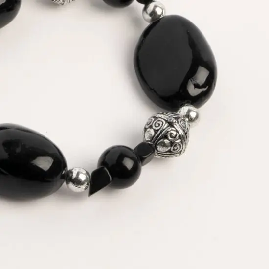John Bead Onyx Dyed Black No.85 Natural Stone Stretch Bracelet {3}