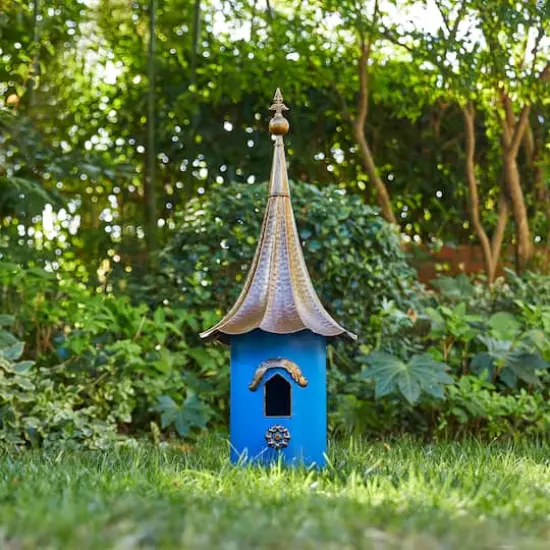Glitzhome&reg; 32" Retro Blue Metal Pagoda Birdhouse {3}
