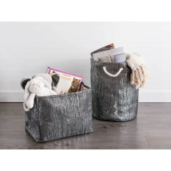DII&reg; 17" Woven Paper Lurex Storage Bin Black and Silver {5}