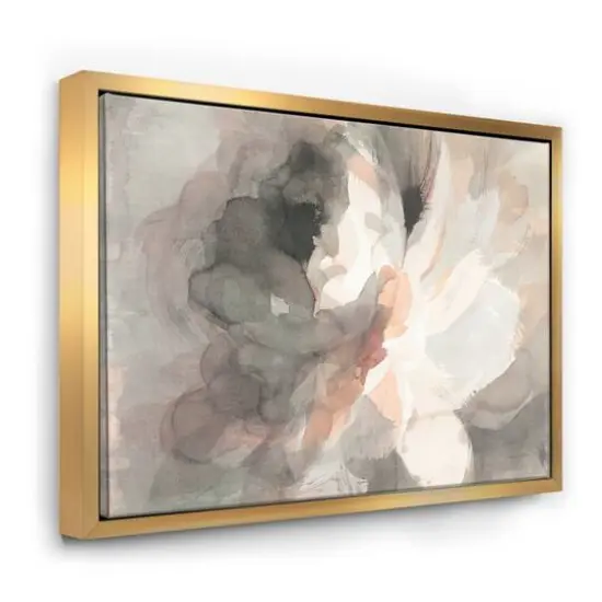 Designart - Abstract Peony Grey - Pink Modern Canvas in Gold Frame {1}
