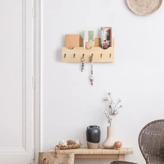 NEX™ Brown Wall Mounted Mail Holder & Organizer with 6 Key Hooks {5}